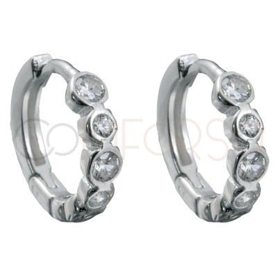 Sterling silver 925 hoop earrings with white zirconias 10mm