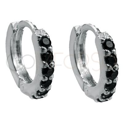 Sterling silver 925 gold-plated hoop earrings with Jet zirconias 10mm