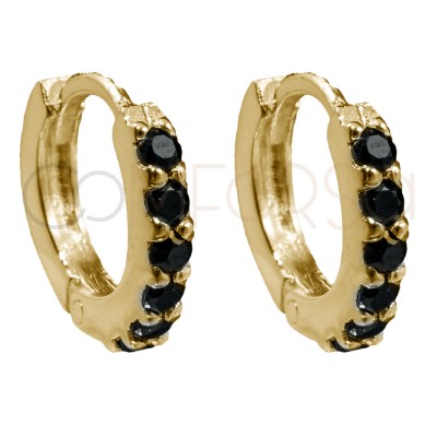 Sterling silver 925 gold-plated hoop earrings with Jet zirconias 10mm