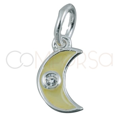 Sterling silver 925 beige moon pendant with zirconia 5x8mm