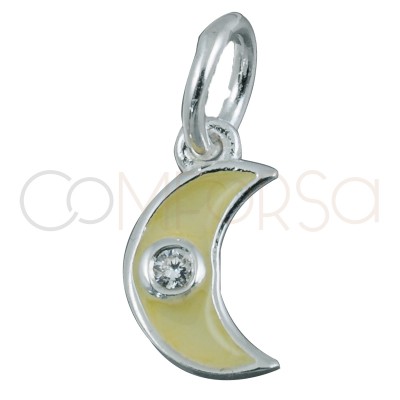 Colgante luna beige y circonita 8 x 5mm plata chapada oro