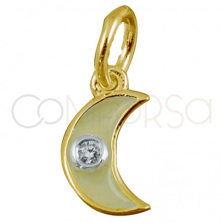 Sterling silver 925 gold-plated beige moon pendant with zirconia 5x8mm