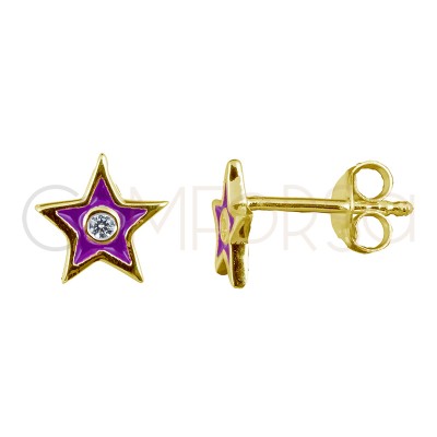 Sterling silver 925 gold-plated mini purple star earring with zirconia 7x7mm
