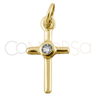 Sterling silver 925 gold-plated cross pendant zirconia 8x15mm