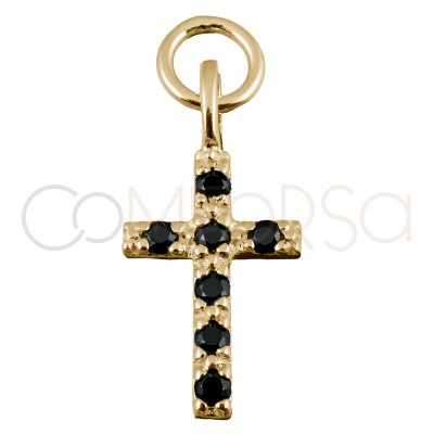 Sterling silver 925 gold-plated cross pendant jet zirconia 8x12mm