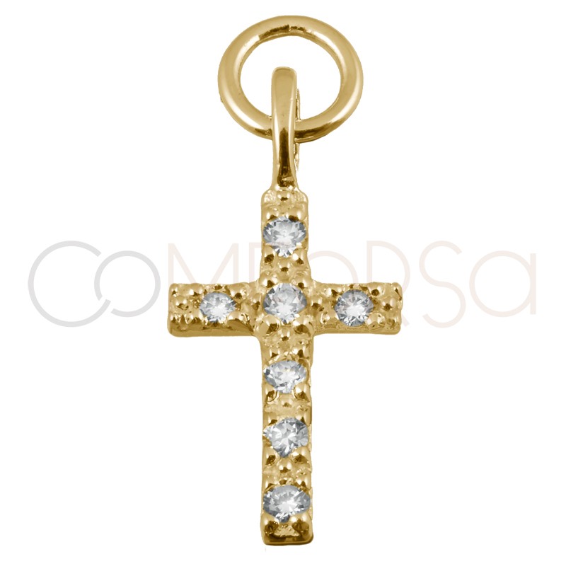 Colgante cruz Cristal 8 x 12 mm plata chapada en oro