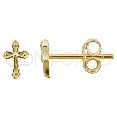 Sterling silver 925 gold-plated cross earrings 6x5mm