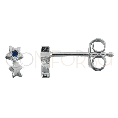 Sterling silver 925 star earrings with sapphire zirconia 3.5x5.5mm