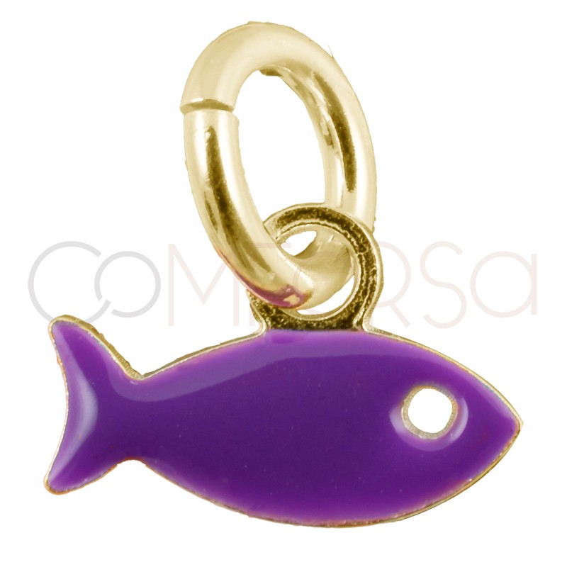 Colgante pez morado mini 8 x 5mm plata chapada en oro