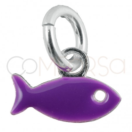 Colgante pez morado mini 8 x 5mm plata chapada en oro