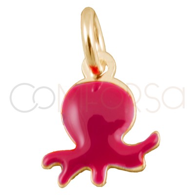 Sterling silver 925 gold-plated red mini octopus pendant 7x10mm
