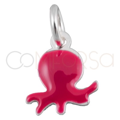 Sterling silver 925 red mini octopus pendant 7x10mm