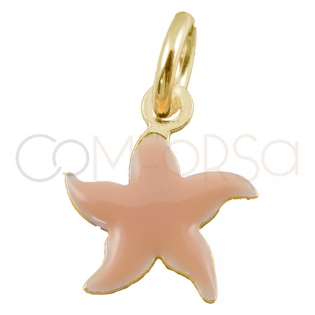 Colgante estrella de mar rosa mini 8 x 8mm plata chapada en oro