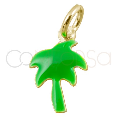 Sterling silver 925 gold-plated mini green palm tree pendant 7x11mm