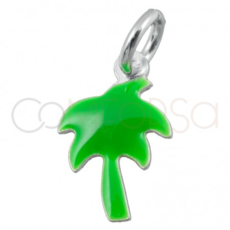 Colgante palmera verde mini 7 x 11mm plata 925