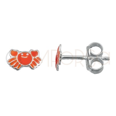 Sterling silver 925 mini red crab earrings 6x4mm