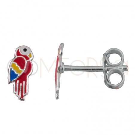 Sterling silver 925 mini colorful parrot earrings 3x8mm