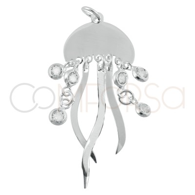 Sterling silver 925 gold-plated jellyfish pendant with zirconias 15 x 10mm