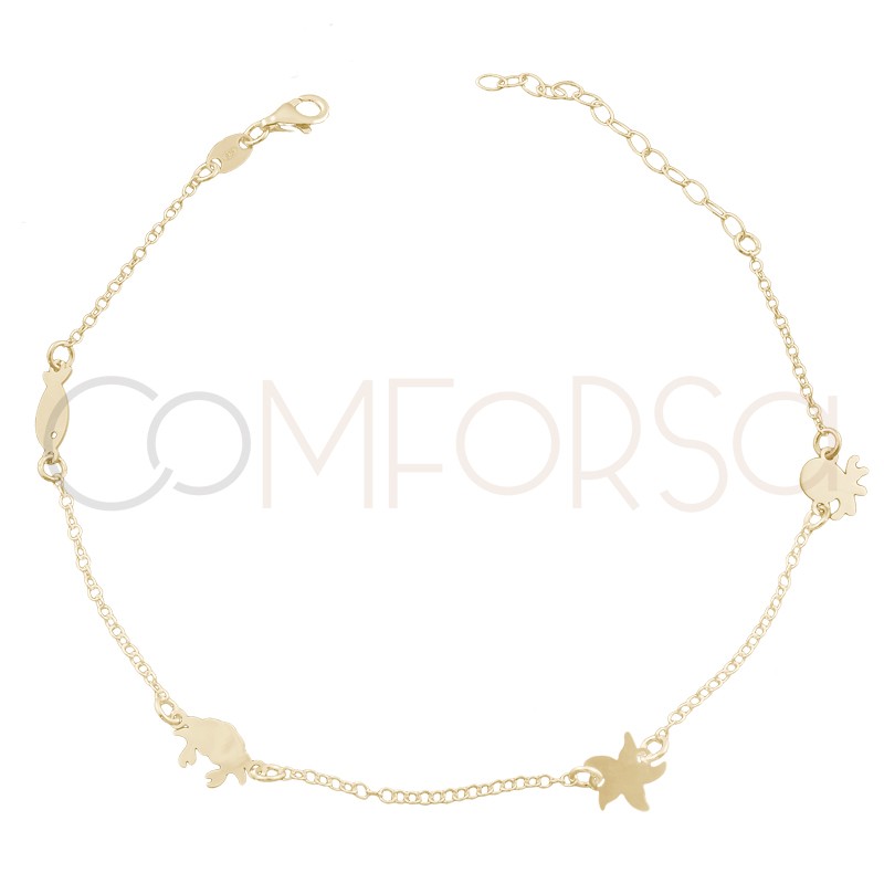 Sterling silver 925 gold-plated sea creature anklet 21cm