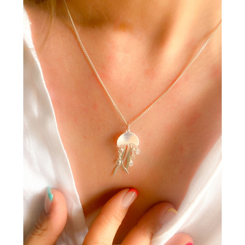 Sterling silver 925 jellyfish pendant with zirconias 15 x 10mm