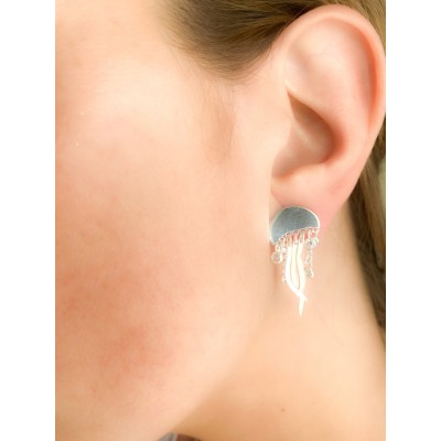 Sterling silver 925 jellyfish earrings with zirconias 15 x 10mm