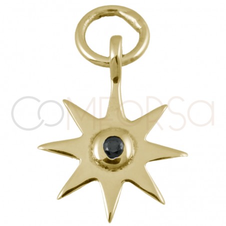 Colgante estrella circonita Jet 10 mm plata chapada en oro