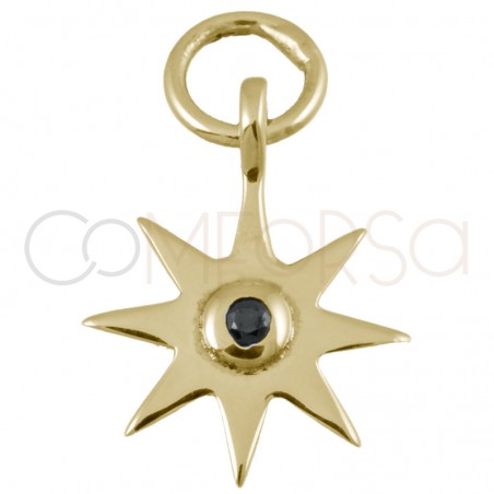 Sterling silver 925 gold-plated star pendant with jet zirconia 10mm