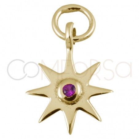 Sterling silver 925 gold-plated star pendant with fuchsia zirconia 10mm