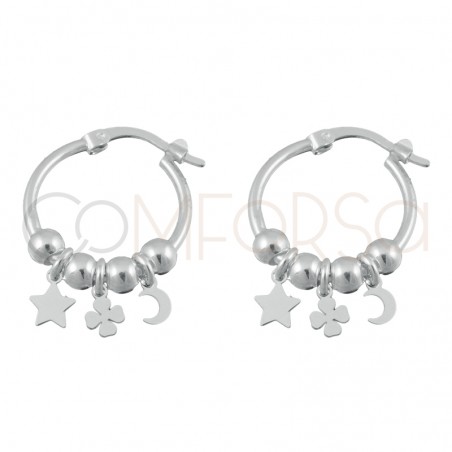 Sterling silver 925 hoop earring star - clover - moon 15mm