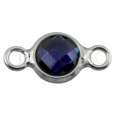 Conector redondo zirconia azul tanzanite plata 925 baño de oro