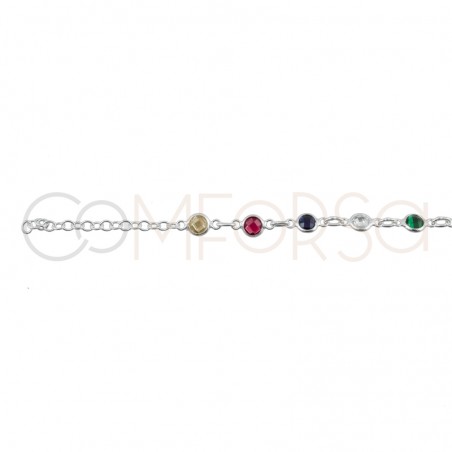 Sterling silver 925 multi-color zirconias bracelet 17+3.5cm