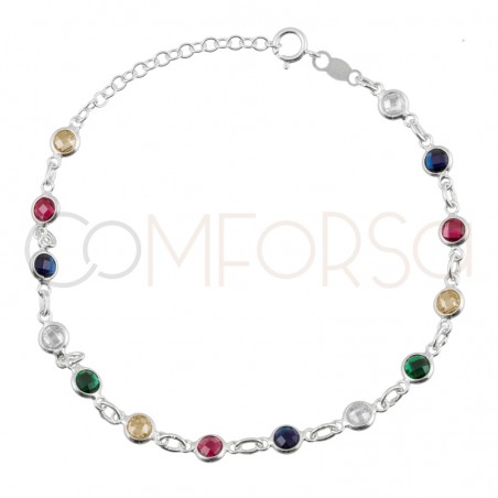 Sterling silver 925 multi-color zirconias bracelet 17+3.5cm