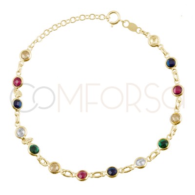 Sterling silver 925 multi-color zirconias bracelet 17+3.5cm