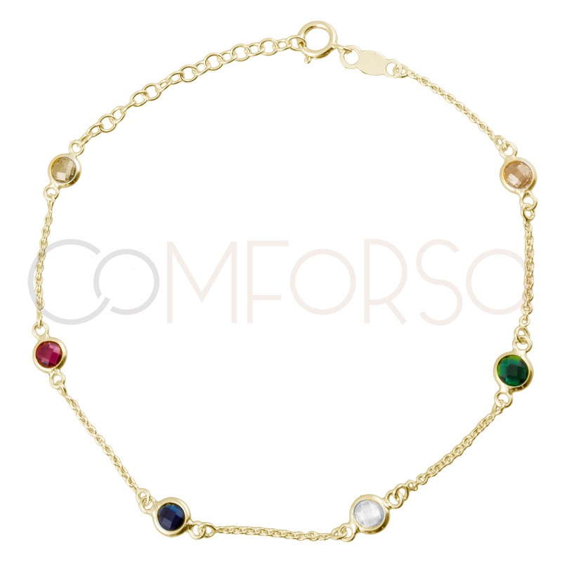 Pulsera 6 zirconias multicolores plata 925 ml baño de oro.