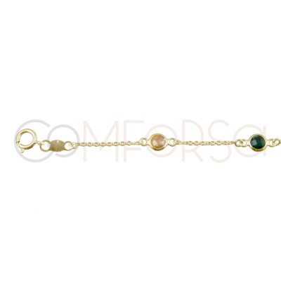 Pulsera 6 zirconias multicolores plata 925 ml baño de oro.