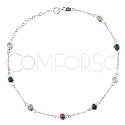 Tobillera circonitas multicolor 21+4cm plata chapada en oro