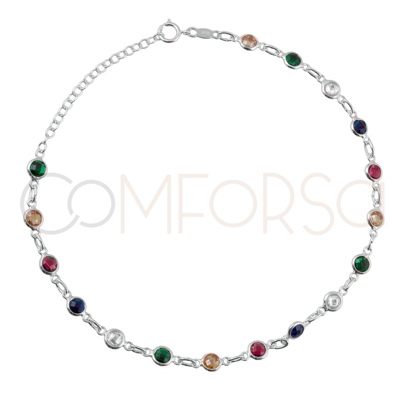 Sterling silver 925 colorful zirconias anklet 21+4cm