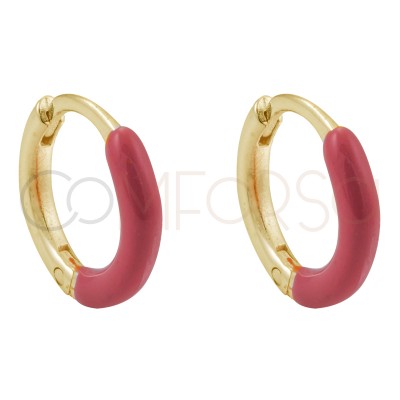 Sterling silver 925 gold-plated red enamel hoop earrings 12 mm
