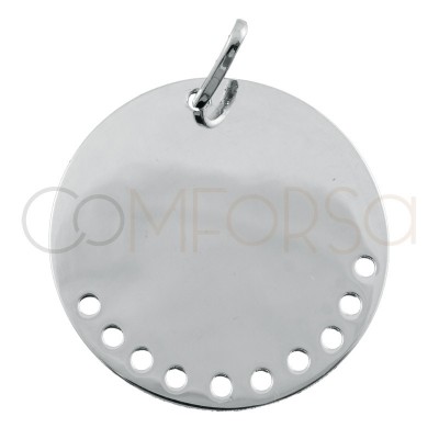 Engraving + Sterling silver 925 pendant with drilled holes 20mm
