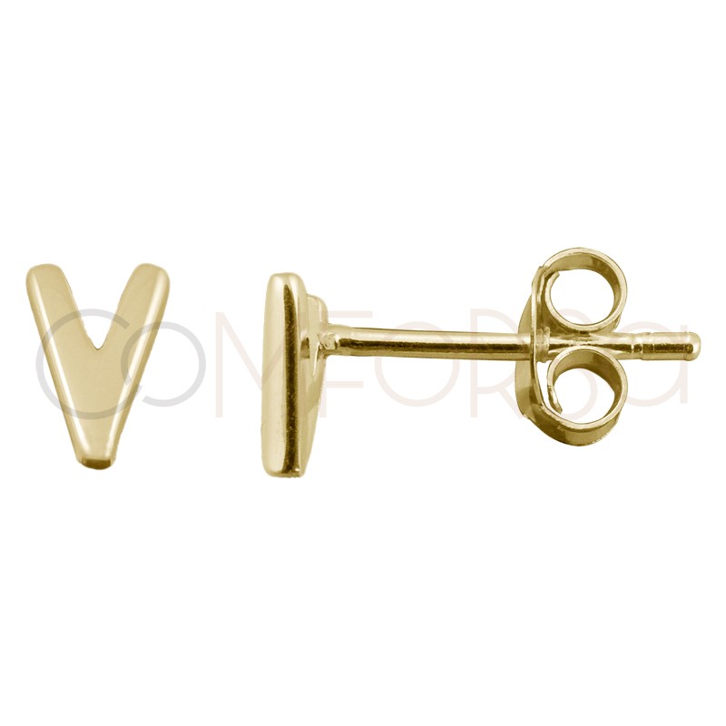 Sterling silver 925 gold-plated letter V earrings
