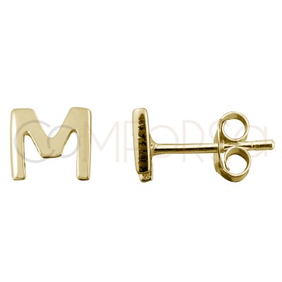 Sterling silver 925 gold-plated letter M earrings