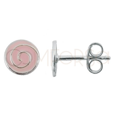Pendiente mini espiral rosa 5.5 x 5.5 mm plata 925