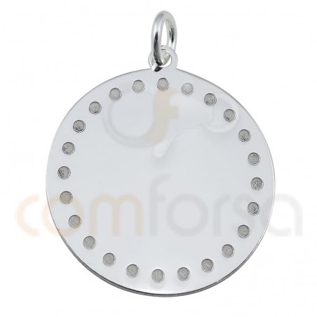 Engraving + Sterling silver 925 gold-plated round pendant with points 20 mm