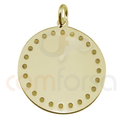 Engraving + Sterling silver 925 gold-plated round pendant with points 20 mm