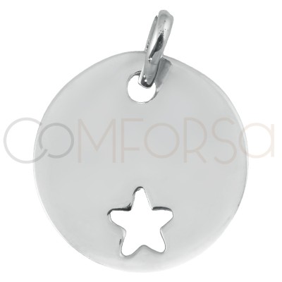 Engraving + Sterling silver 925 pendant with star cutout 15 mm