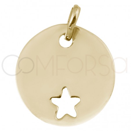 Colgante 15 mm con estrella calada plata 925 chapada en oro