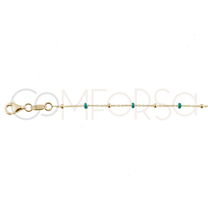 Balls and mint enamel chain 40+5cm sterling silver gold plated