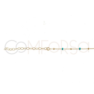 Balls and mint enamel chain 40+5cm sterling silver gold plated