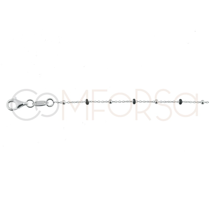 Sterling silver 925 chain with silver and black enamel beads 40cm