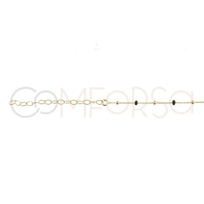 Balls and black enamel chain 40+5cm sterling silver gold plated